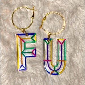 F U Acrylic Multicolored Earrings